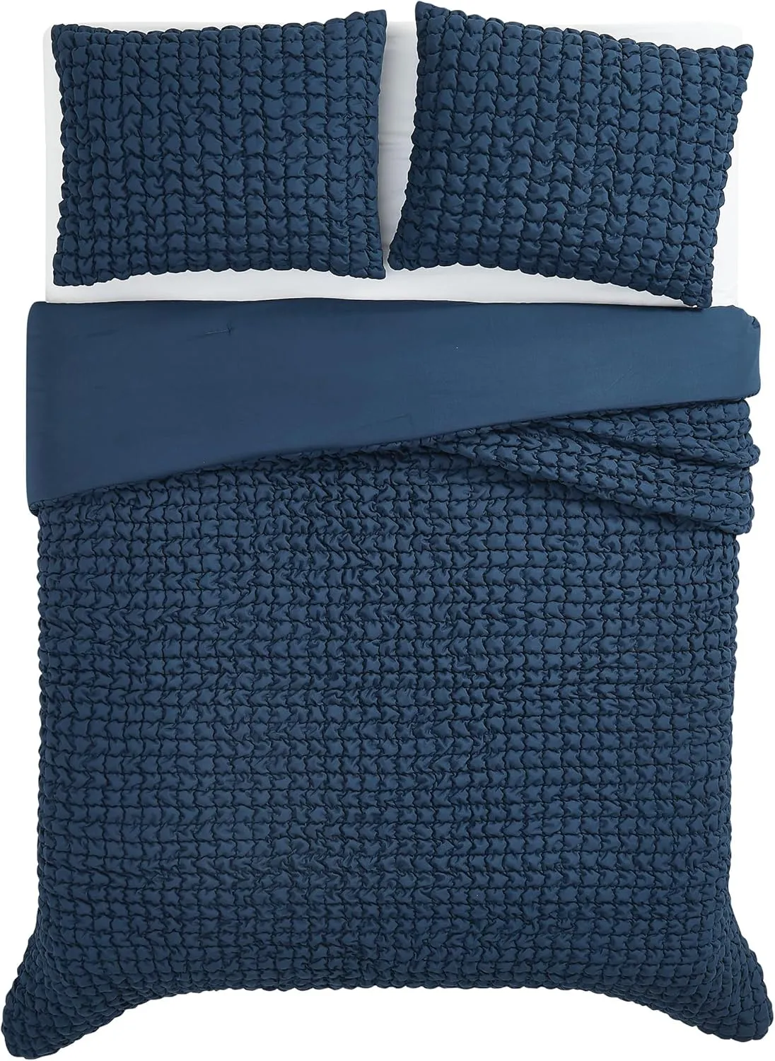 Christian Siriano NY Textured Puff Comforter Set, Full/Queen, Blue, 3-Piece