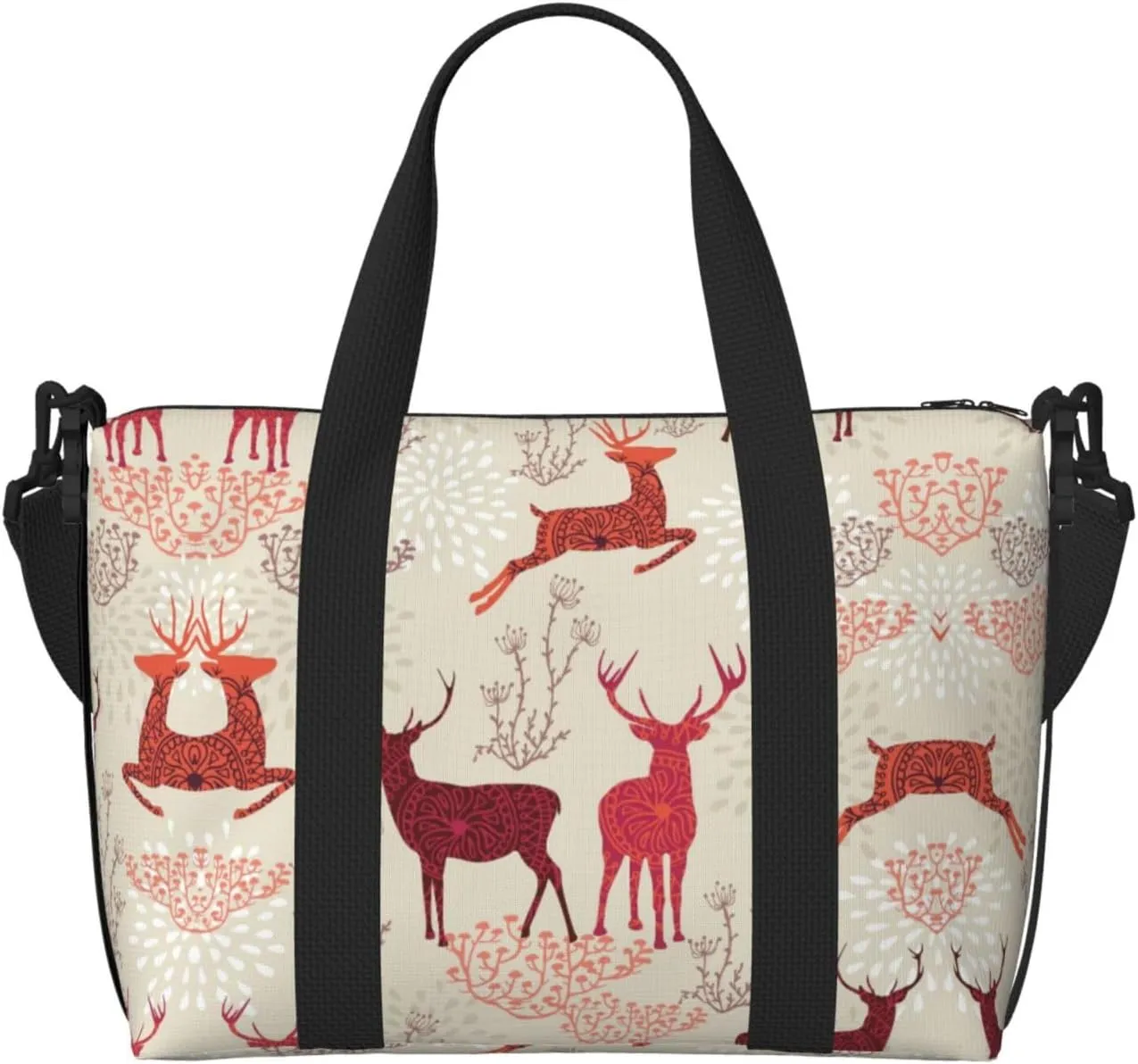Christmas elk print Crossbody Shoulder Bag Large Weekender Overnight Hand Bag Shopping Work Handbag