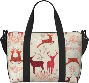 Christmas elk print Crossbody Shoulder Bag Large Weekender Overnight Hand Bag Shopping Work Handbag