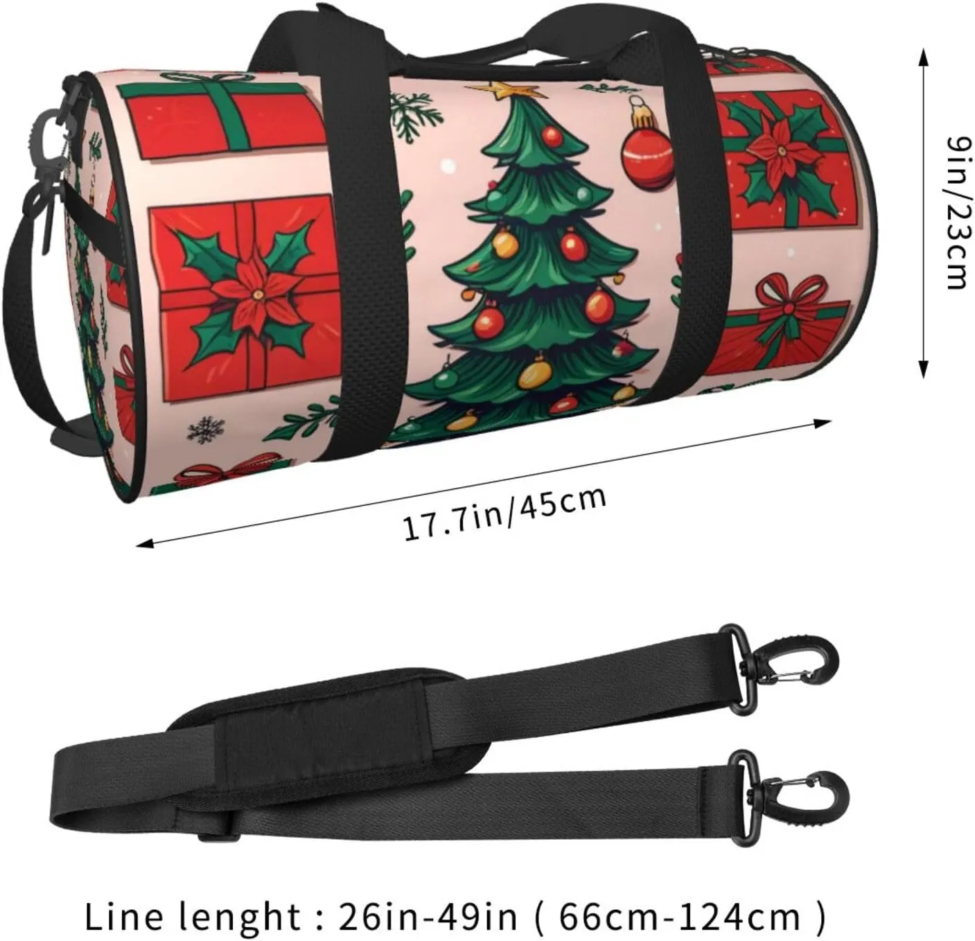 Christmas Tree and Gifts Printed Travel Bag,Round Personal Item Storage bag,Foldie Duffel Bag for Traveling Vacation,Fitness,Sports