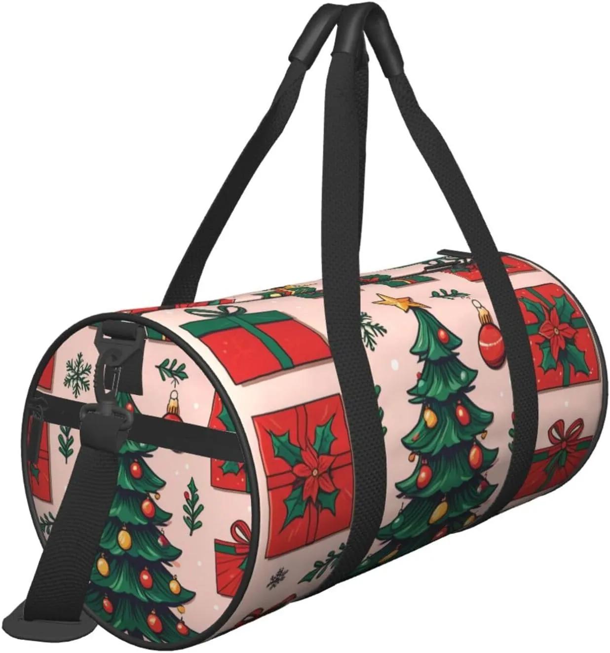 Christmas Tree and Gifts Printed Travel Bag,Round Personal Item Storage bag,Foldie Duffel Bag for Traveling Vacation,Fitness,Sports