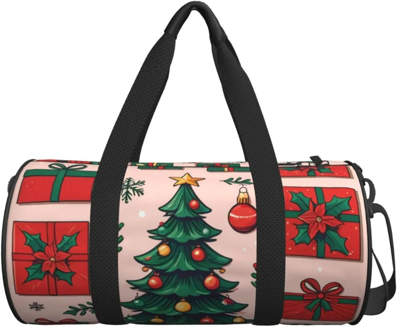 Christmas Tree and Gifts Printed Travel Bag,Round Personal Item Storage bag,Foldie Duffel Bag for Traveling Vacation,Fitness,Sports