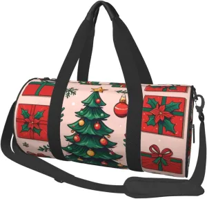 Christmas Tree and Gifts Printed Travel Bag,Round Personal Item Storage bag,Foldie Duffel Bag for Traveling Vacation,Fitness,Sports