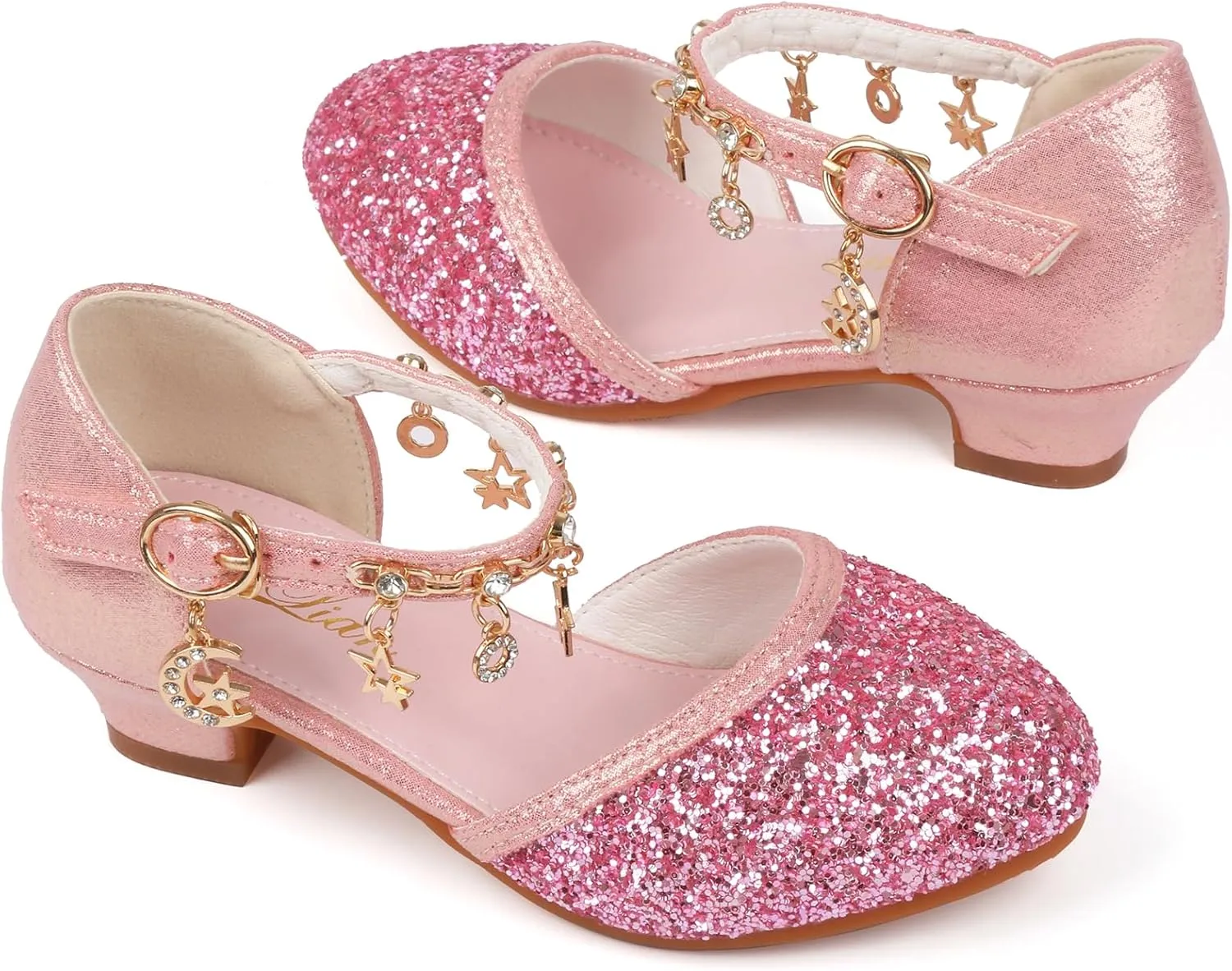 ChuLian Girls Dress Shoes Glitter Sequins Princess Low Heels Party Dance Shoes Party Wedding Flower Girls Sandals