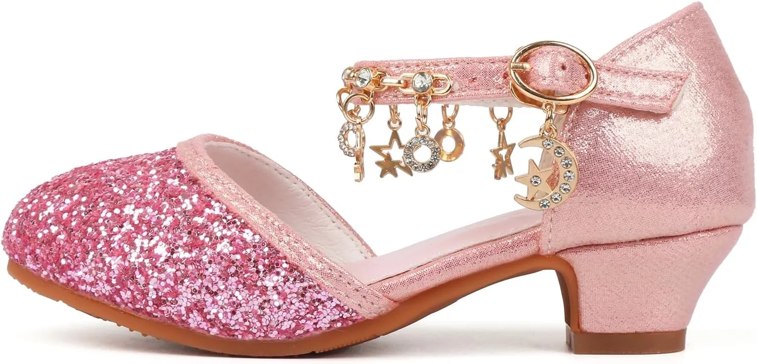 ChuLian Girls Dress Shoes Glitter Sequins Princess Low Heels Party Dance Shoes Party Wedding Flower Girls Sandals