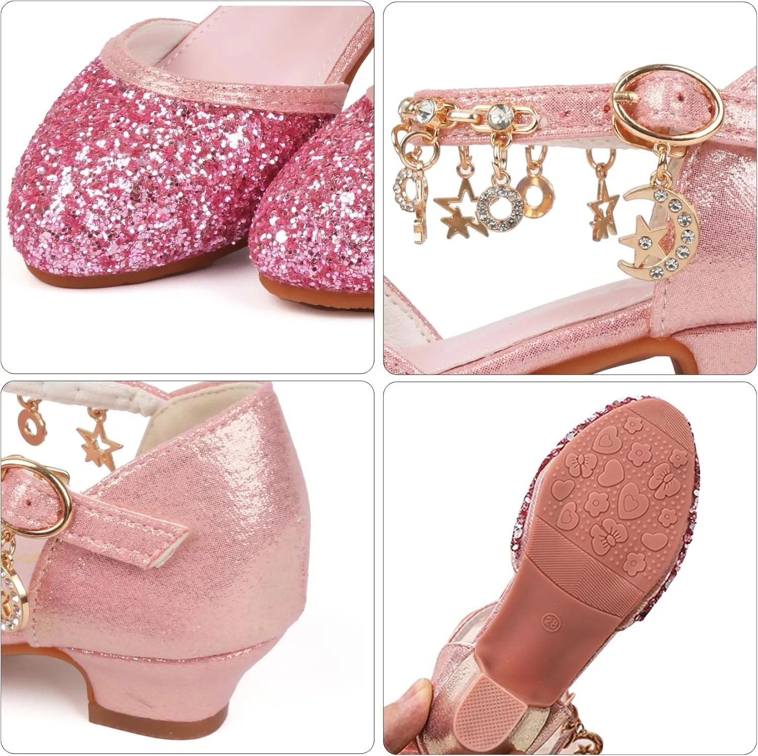 ChuLian Girls Dress Shoes Glitter Sequins Princess Low Heels Party Dance Shoes Party Wedding Flower Girls Sandals