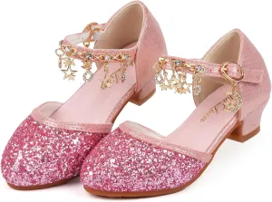 ChuLian Girls Dress Shoes Glitter Sequins Princess Low Heels Party Dance Shoes Party Wedding Flower Girls Sandals