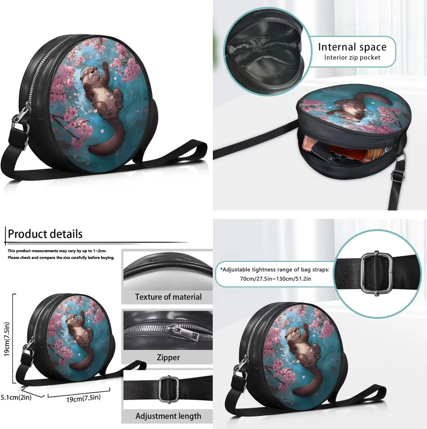 Circle Purse Set for Women Girls, PU Round Crossbody Bag with PU Wallet for Party Work