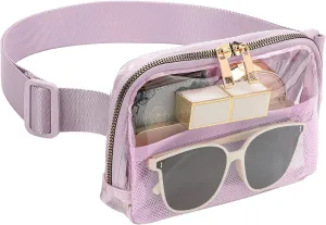 Clear Fanny Pack Belt Bag Stadium Approved for Women Men with Adjustable Strap Water-resistant Waist bag Clear Purse for Travel Workout Running Hiking(Light Purple)