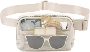 Clear Fanny Pack Stadium Approved for Women Men with Adjustable Strap,Crossbody Clear Belt Waist Bag Pouch for Concerts Hiking Running Beige