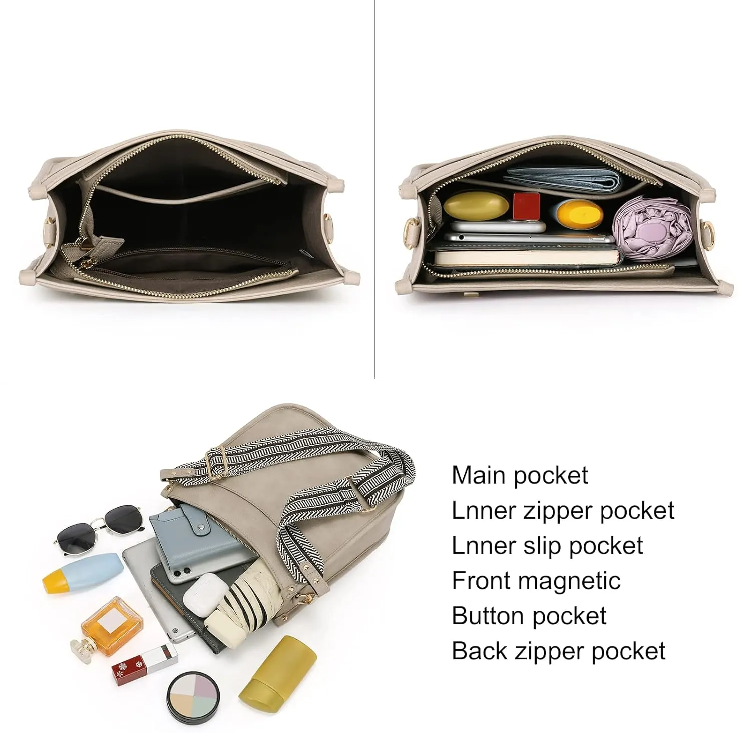 CLUCI Purses for Women, Vegen Leather Crossbody Bags for Woman Trendy, 2PCS Hobo Handbag with 2 Adjustable Guitar Strap