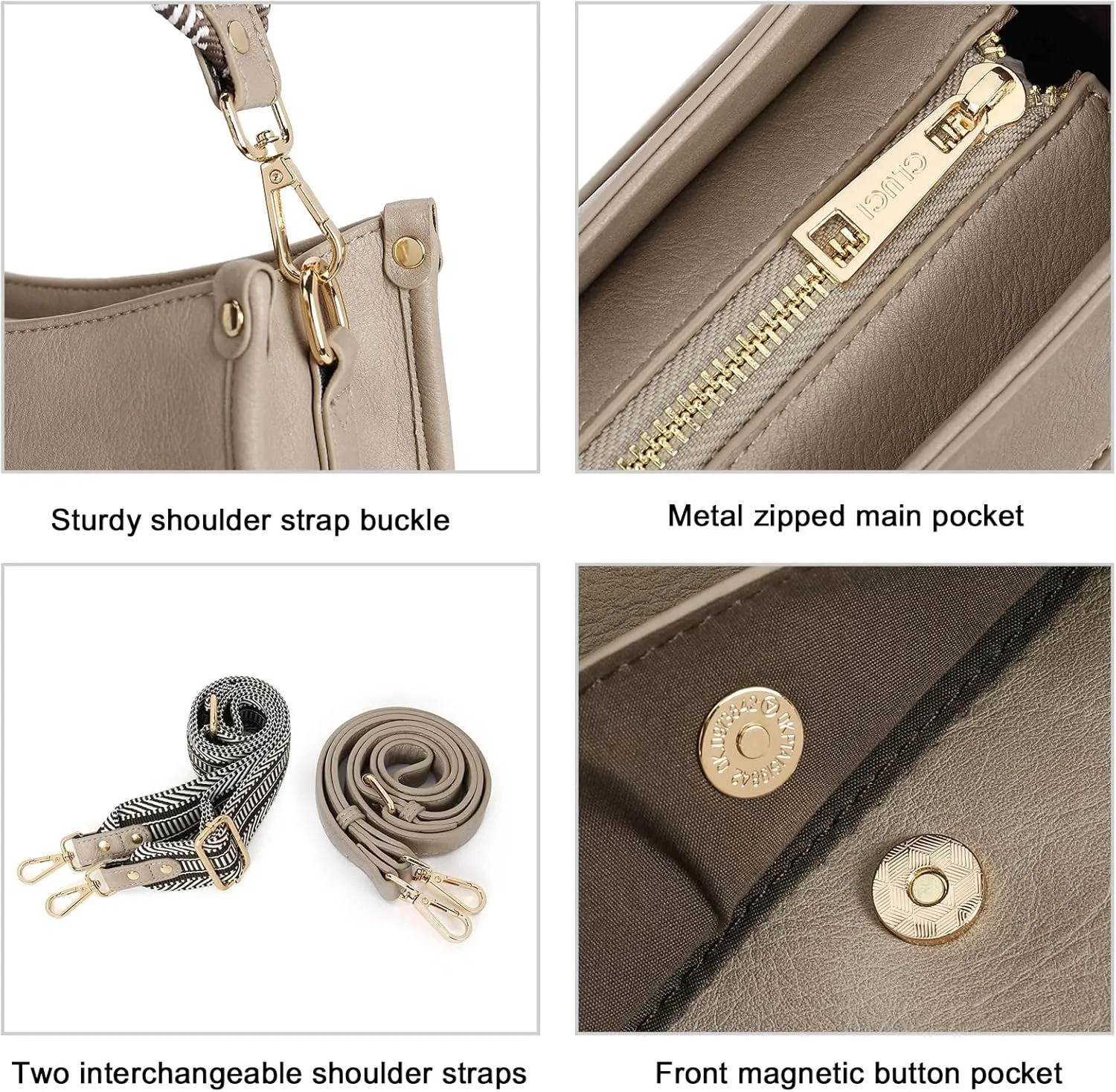 CLUCI Purses for Women, Vegen Leather Crossbody Bags for Woman Trendy, 2PCS Hobo Handbag with 2 Adjustable Guitar Strap