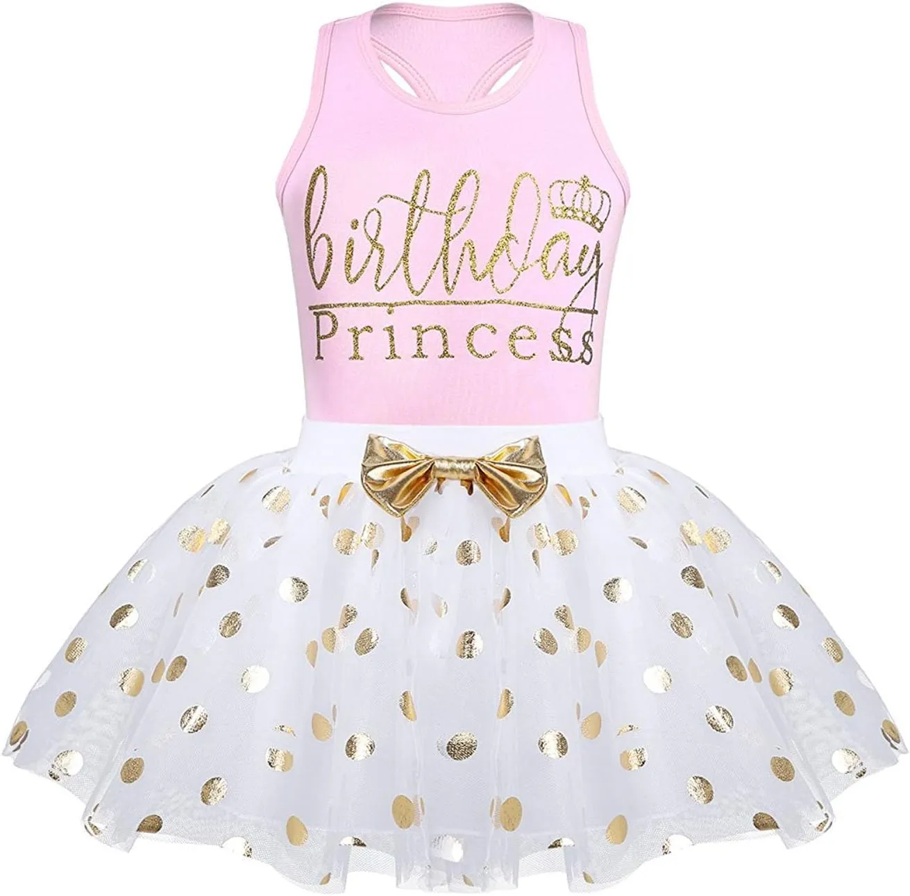 CM C&M WODRO Toddler Kids Baby Girls Birthday Princess Outfits Vest Sleeveless Tank Top Dot Mesh Tutu Skirt Set