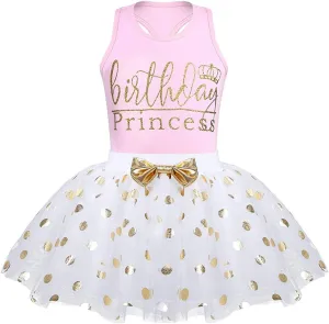 CM C&M WODRO Toddler Kids Baby Girls Birthday Princess Outfits Vest Sleeveless Tank Top Dot Mesh Tutu Skirt Set