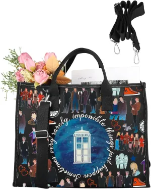 CMNIM Dr Who Large Tote Bag Doctor TV Series Gifts for Who Fans Sometimes Very Rarely Impossible Things Just Happen Handbag