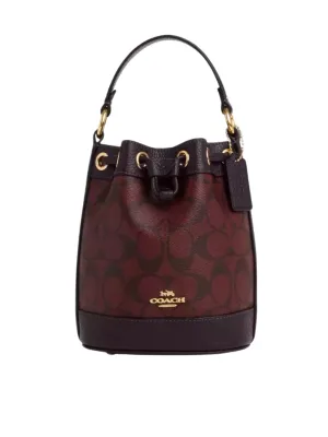 Coach Dempsey Drawstring Bucket In Signature Canvas Oxblood Multi