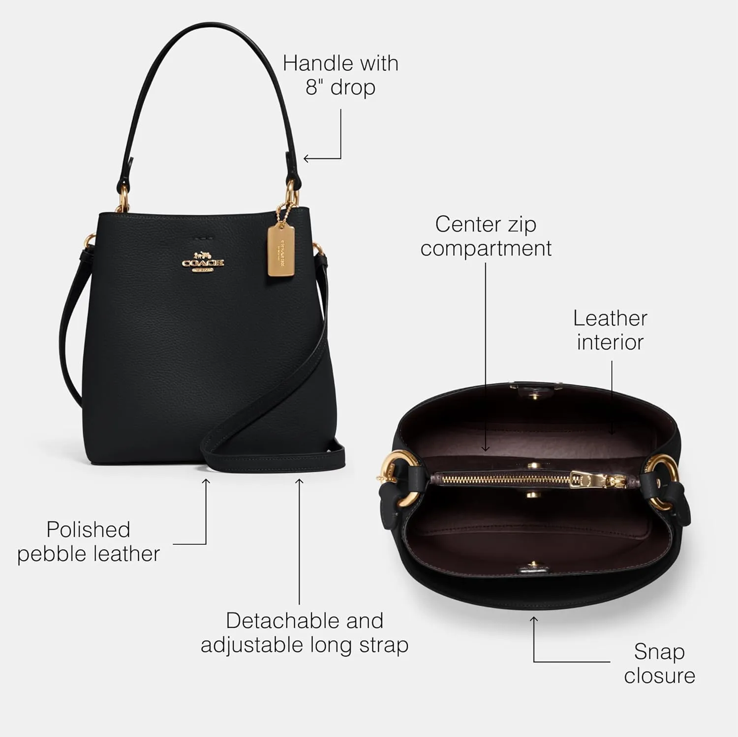 COACH Small Town Bucket, Black Oxblood