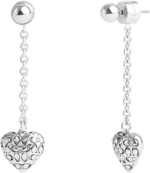 COACH Women's Signature Quilted Heart Front Back Earrings