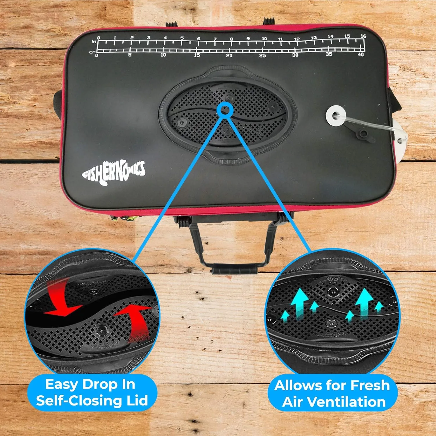 Collapsible Fishing Bucket with Air Pump - Live Bait Bucket with Aerator (6 Gallon/10 Gallon) - Leak Proof with Side Pocket & Shoulder Strap | Durable & Sturdy (Black/Red R23 Pump, Large)