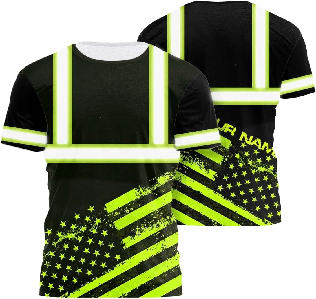 Color US Flag High Visibility Shirt Men Women Custom Name Reflective Safety Shirt Workwear for Worker Patriotic