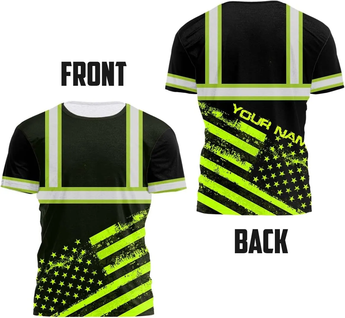 Color US Flag High Visibility Shirt Men Women Custom Name Reflective Safety Shirt Workwear for Worker Patriotic