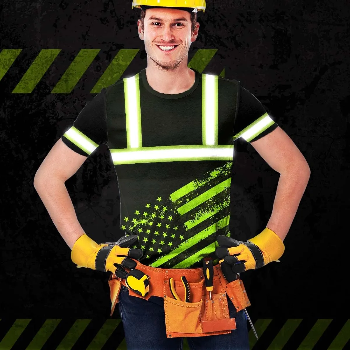 Color US Flag High Visibility Shirt Men Women Custom Name Reflective Safety Shirt Workwear for Worker Patriotic