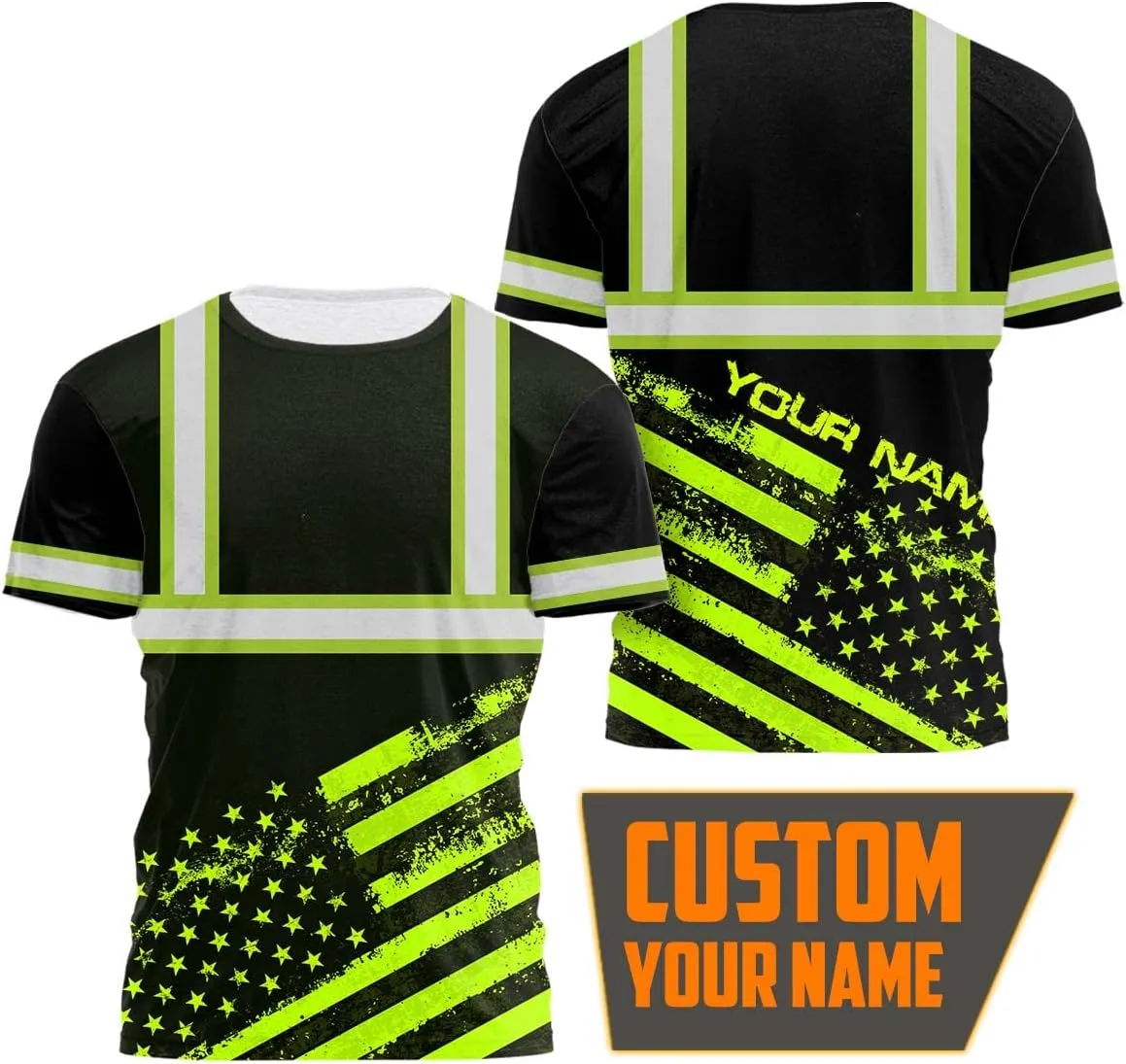 Color US Flag High Visibility Shirt Men Women Custom Name Reflective Safety Shirt Workwear for Worker Patriotic