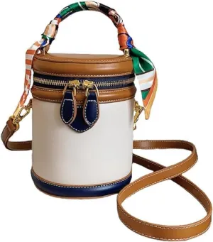 Colorblock Bucket Bag for Women, 2025 New Summer Cylinder Bag, Leather Bucket Crossbody, with Adjustable Strap