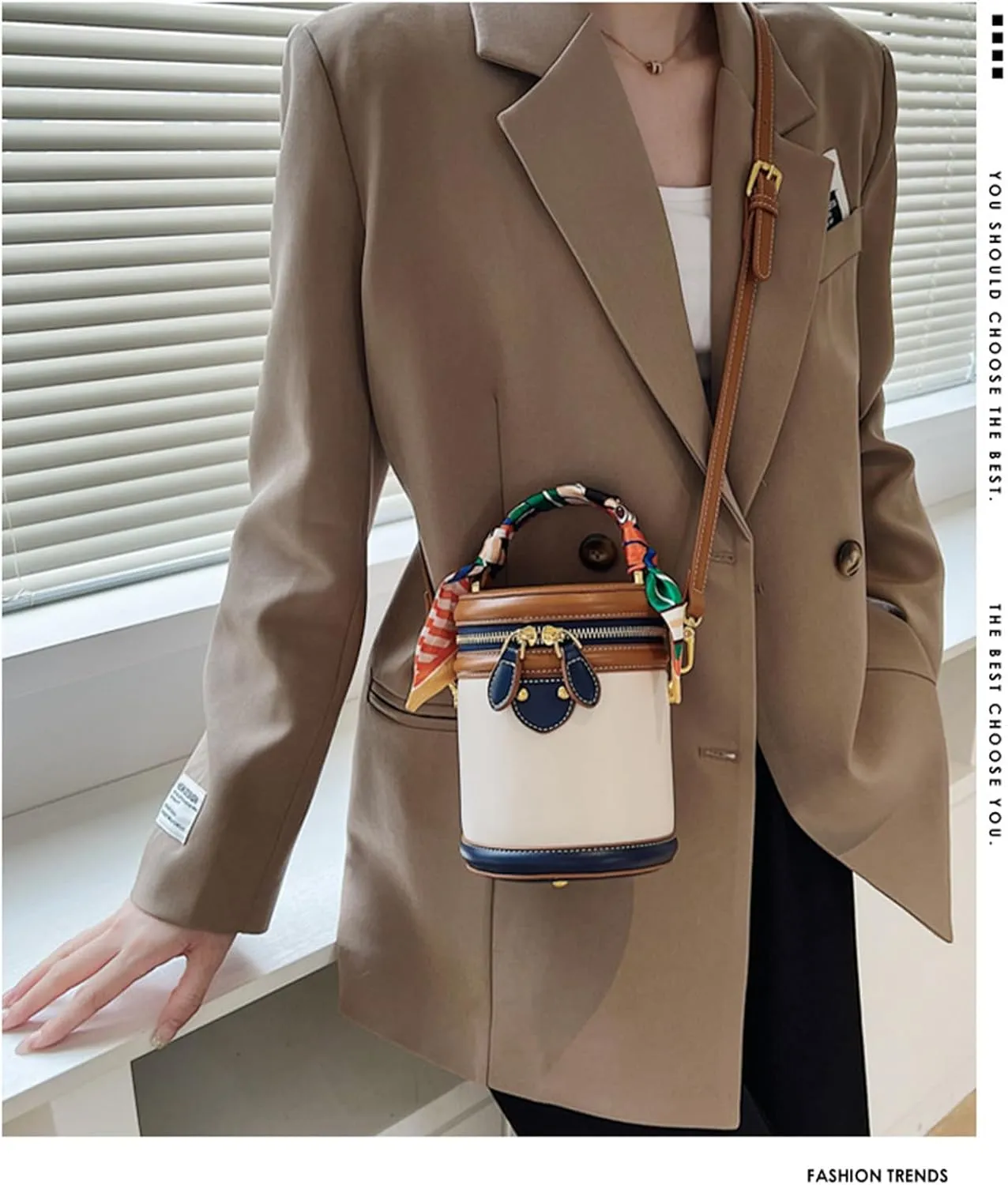 Colorblock Bucket Bag For Women, 2025 New Summer Design Cylinder Bag, Fashionable Crossbody Bag for Womens