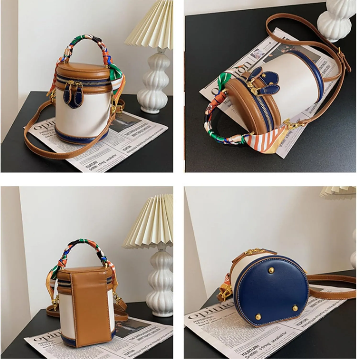 Colorblock Bucket Bag For Women, 2025 New Summer Design Cylinder Bag, Fashionable Crossbody Bag for Womens