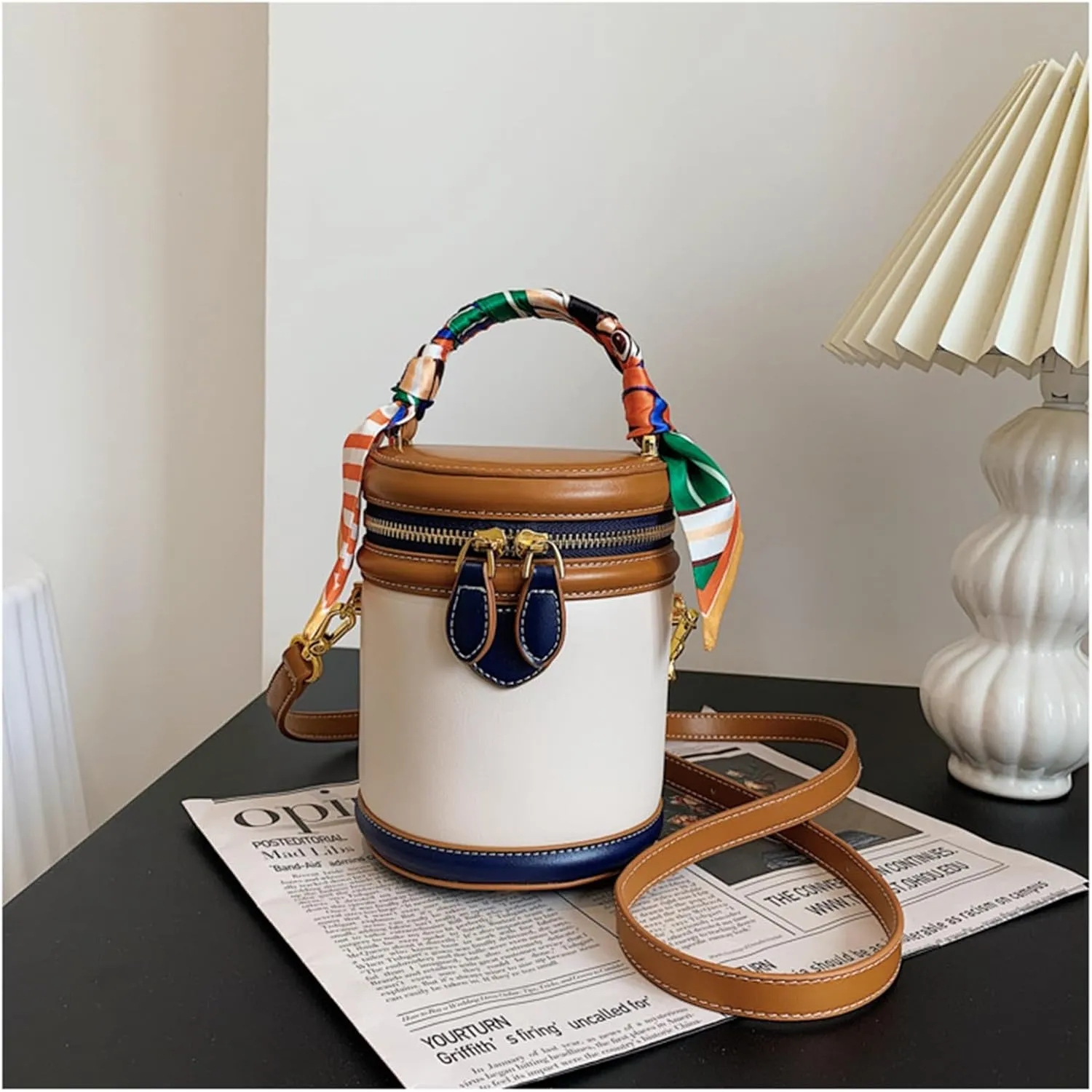 Colorblock Bucket Bag For Women, 2025 New Summer Design Cylinder Bag, Fashionable Crossbody Bag for Womens