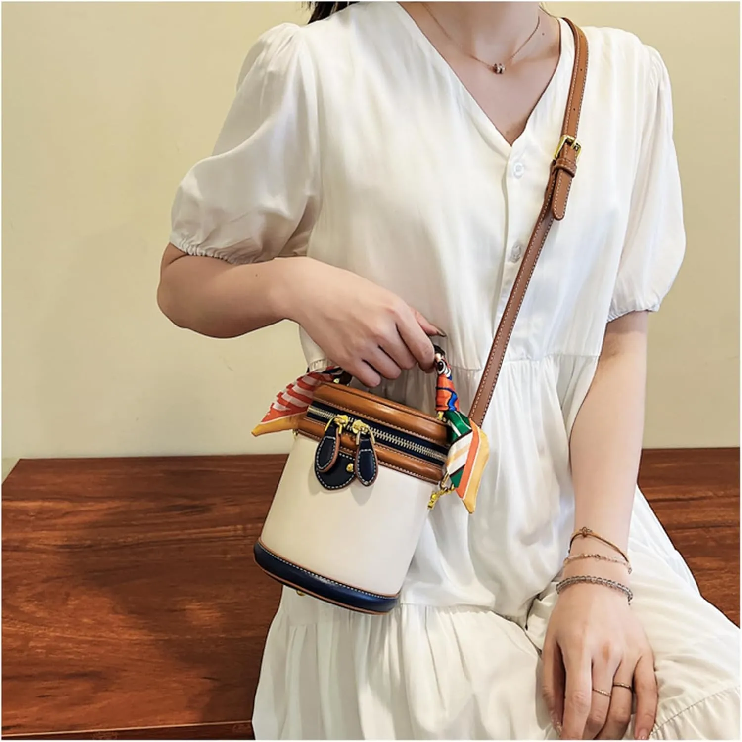 Colorblock Bucket Bag For Women, 2025 New Summer Design Cylinder Bag, Fashionable Crossbody Bag for Womens
