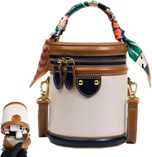 Colorblock Bucket Bag For Women, Novusfind Luxury Leather Shoulder Bag,2025 Summer Fashion Cylindrical Crossbody Bag