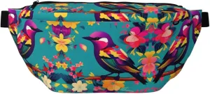 Colorful Flowers Bird Fanny Pack Crossbody Sling Bag â€“ Zipper Pockets for Travel, Hiking, Cycling, Workouts, and Everyday Use