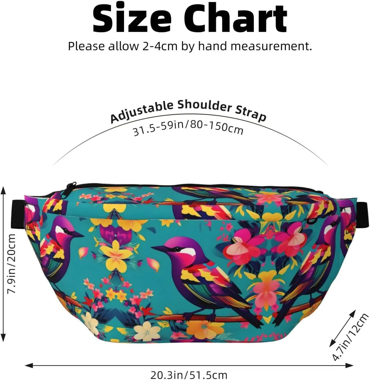 Colorful Flowers Bird Fanny Pack Crossbody Sling Bag â€“ Zipper Pockets for Travel, Hiking, Cycling, Workouts, and Everyday Use