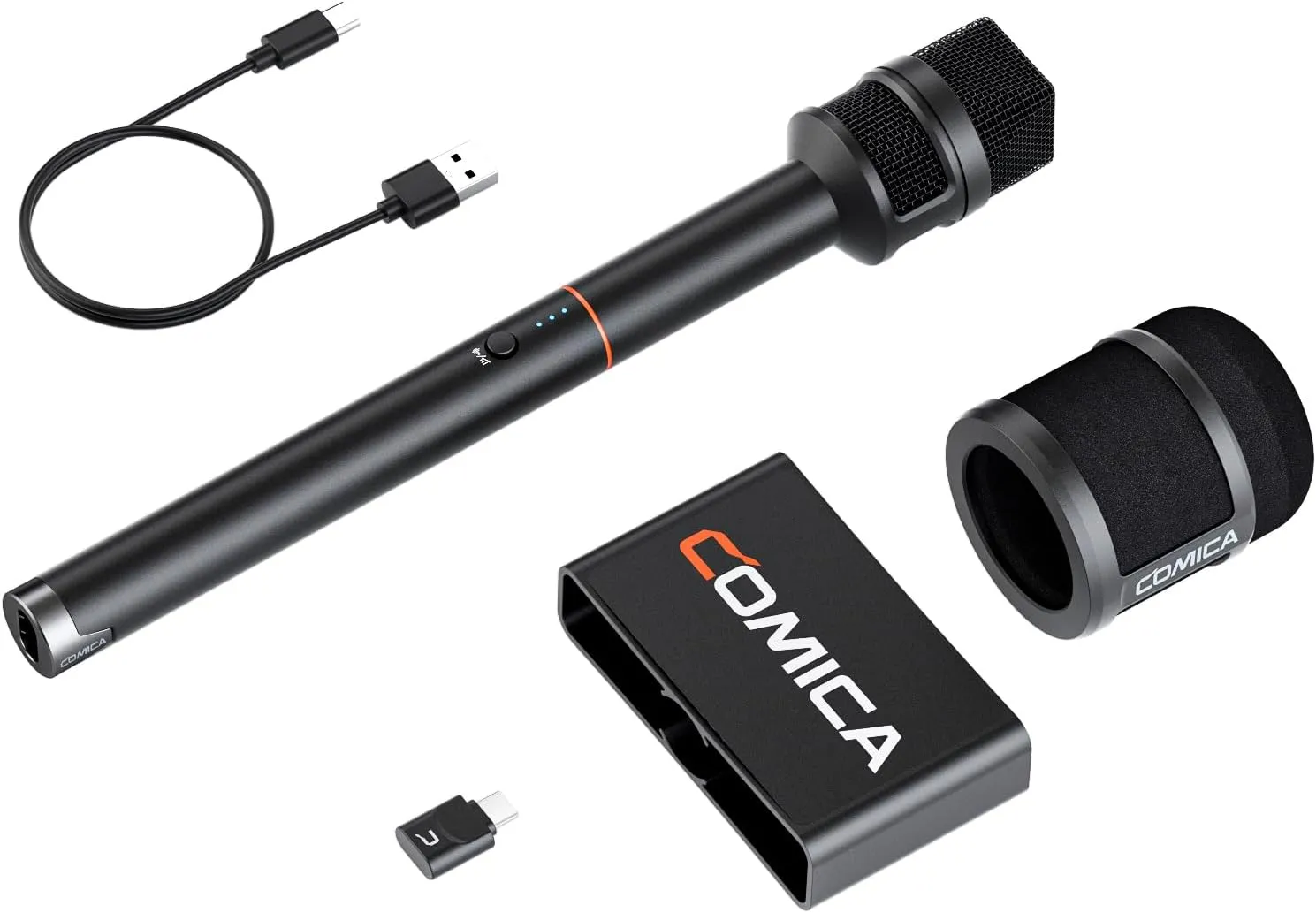 COMICA Revo S Wireless Handheld Microphone with USB-C Receiver,48kHz/24bit Recording, 15H Battery Life, Reporter Mic for Street Interview/Podcasting, Compatible with iPhone 15/16, USB-C Android Phone