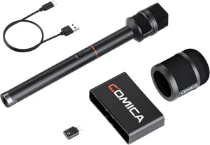 COMICA Revo S Wireless Handheld Microphone with USB-C Receiver,48kHz/24bit Recording, 15H Battery Life, Reporter Mic for Street Interview/Podcasting, Compatible with iPhone 15/16, USB-C Android Phone