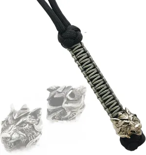 CooB EDC Paracord Knife Lanyard with Hand-Casted Solid Metal Paracord Bead Charm Wolf Fenrir. Keychain Lanyards for Knives