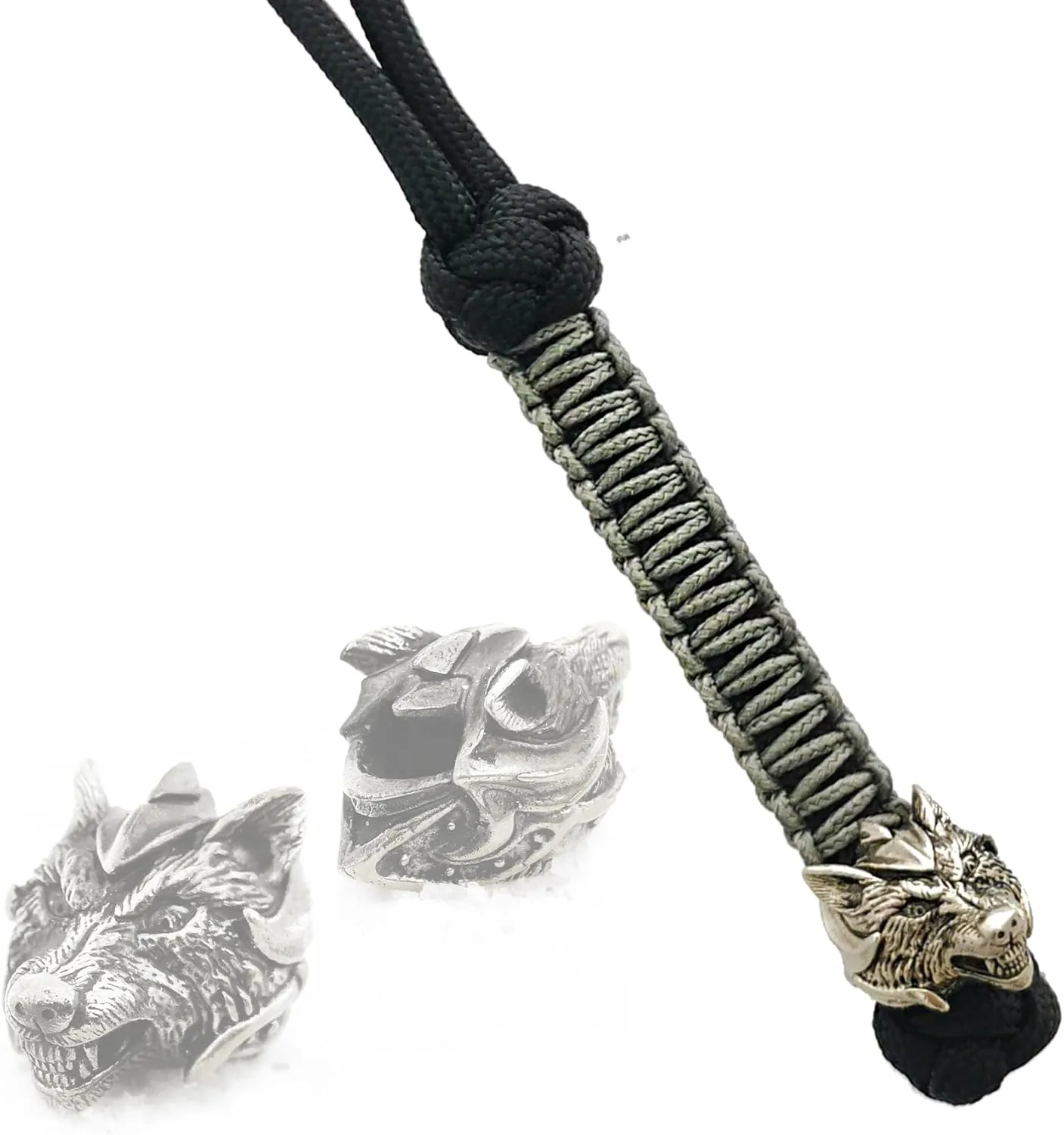 CooB EDC Paracord Knife Lanyard with Hand-Casted Solid Metal Paracord Bead Charm Wolf Fenrir. Keychain Lanyards for Knives