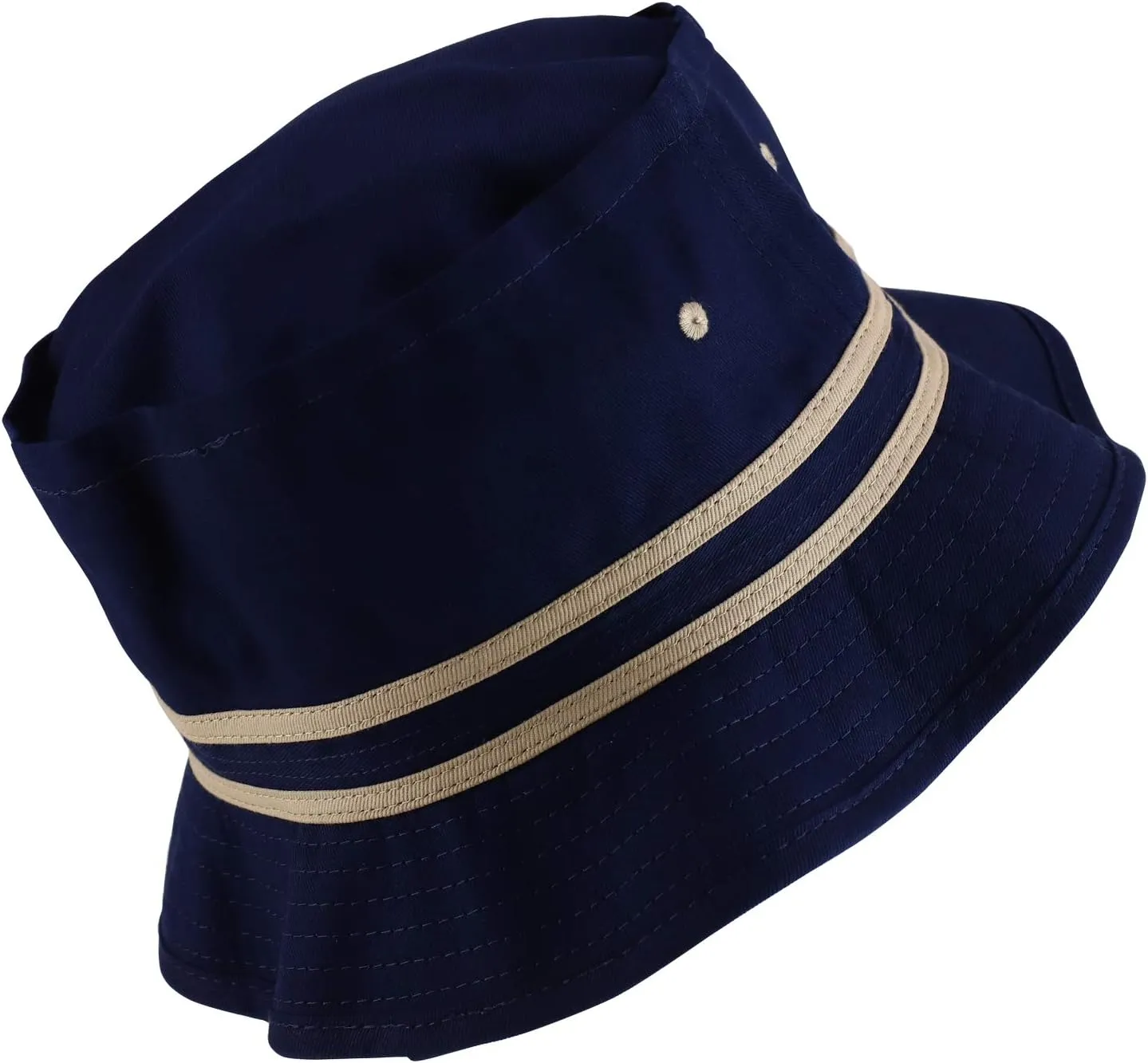 Cotton Twill Fisherman Roll Up Bucket Hat with Stripe Band