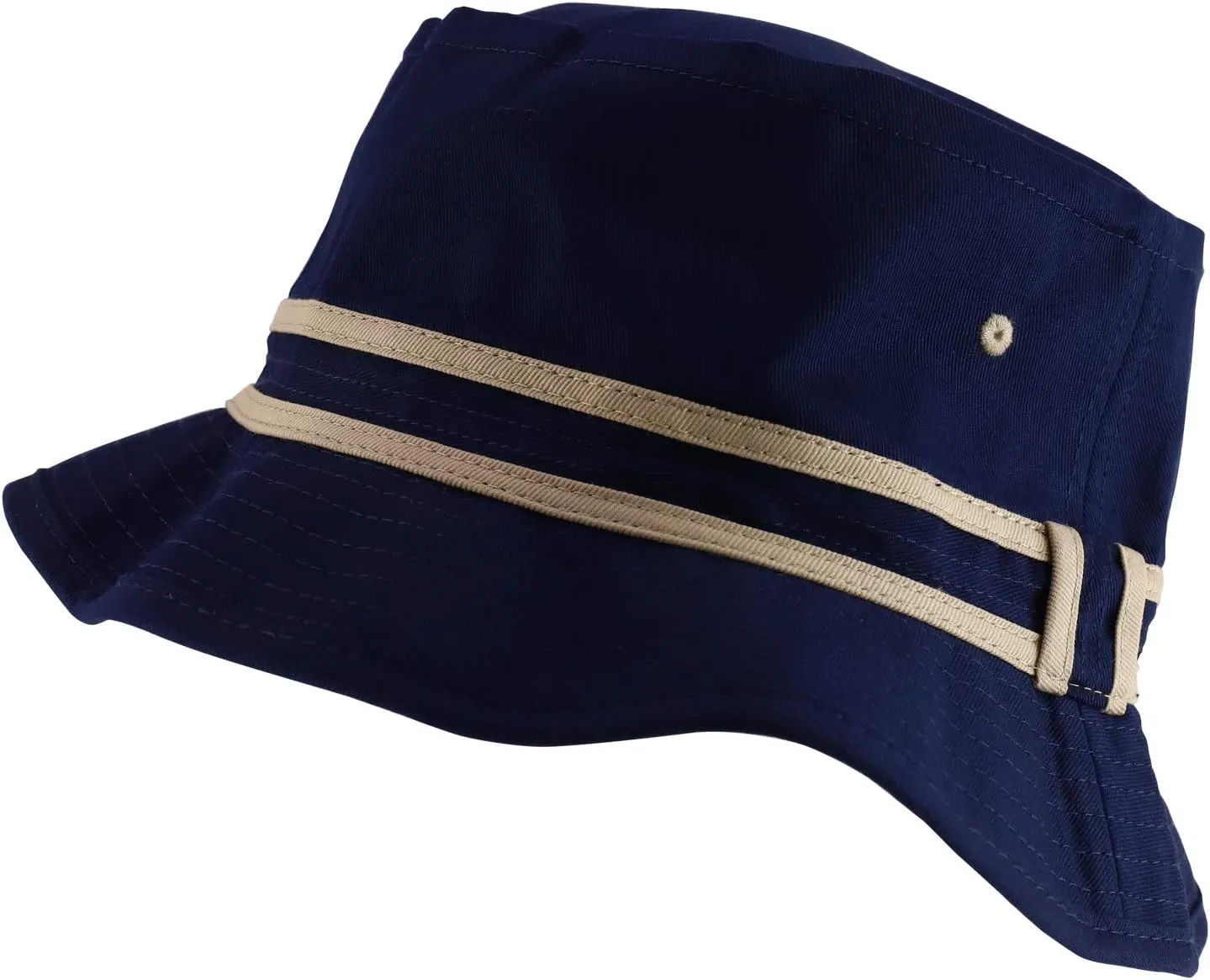 Cotton Twill Fisherman Roll Up Bucket Hat with Stripe Band