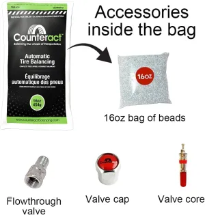 Counteract 16OZ-B4 Centrifugal Force Tire/Wheel Balancing Beads - Off-Road Vehicles, Light Duty Truck Tires, (4) 16oz Balance Bead Bags, (4) Valve Caps and Cores