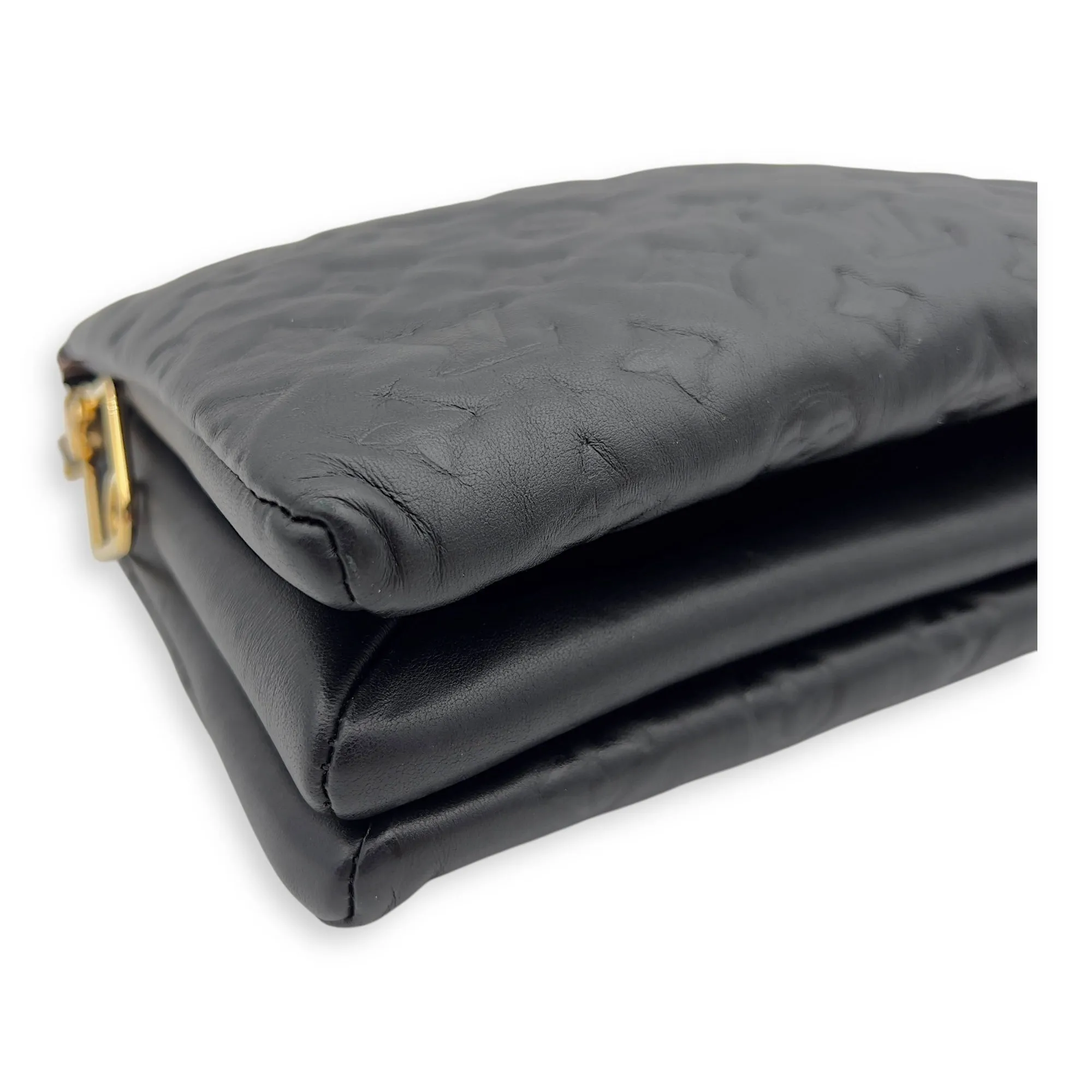 Coussin PM Black Crossbody Bag in Calfskin, Gold hardware