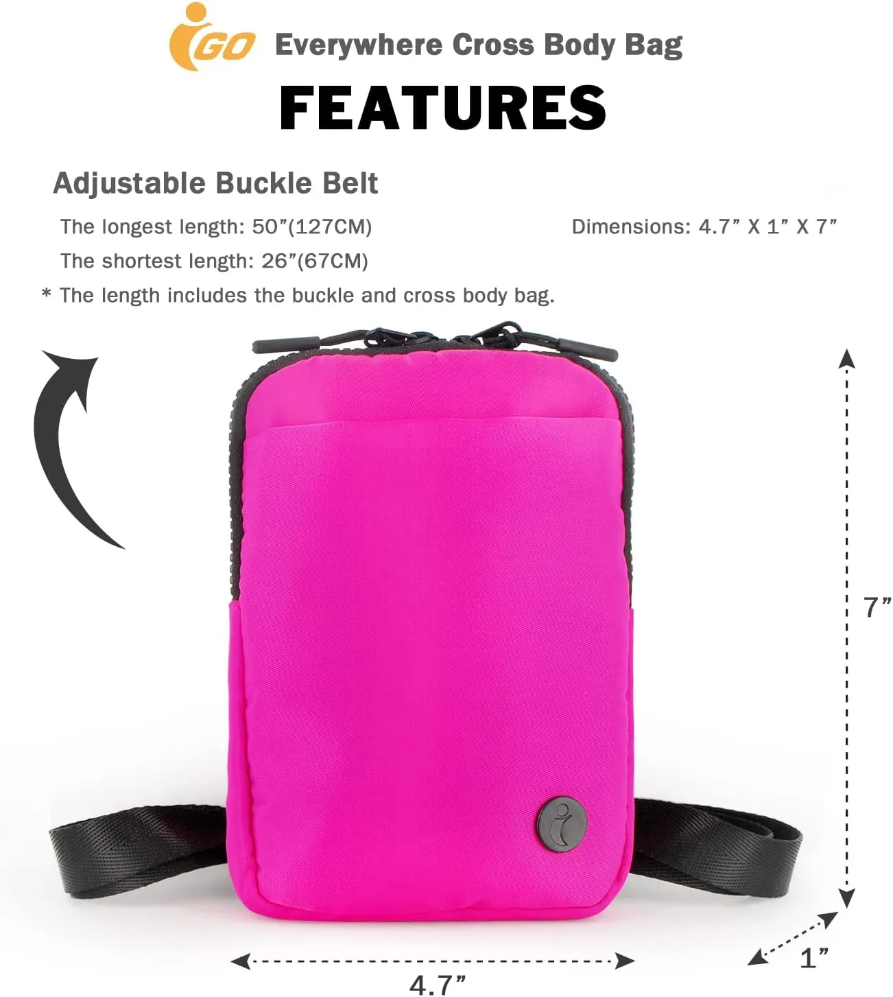 Crossbody Bag for Men & Women, Crossbody Belt Bag for Sports, Travel, Walking, Running, Hiking (Fuchsia, One Size)