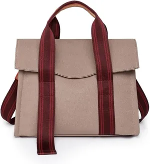 Crossbody Bag for Women, Khaki and Burgundy, Multi pocket canvas bag