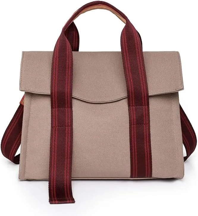 Crossbody Bag for Women, Khaki and Burgundy, Multi pocket canvas bag
