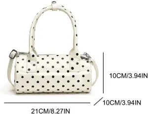 Crossbody Bag for Women Polka Dot Mini Top Handle Purse PU Leather Barrel Shape Adjustable Strap Clutch Purse for