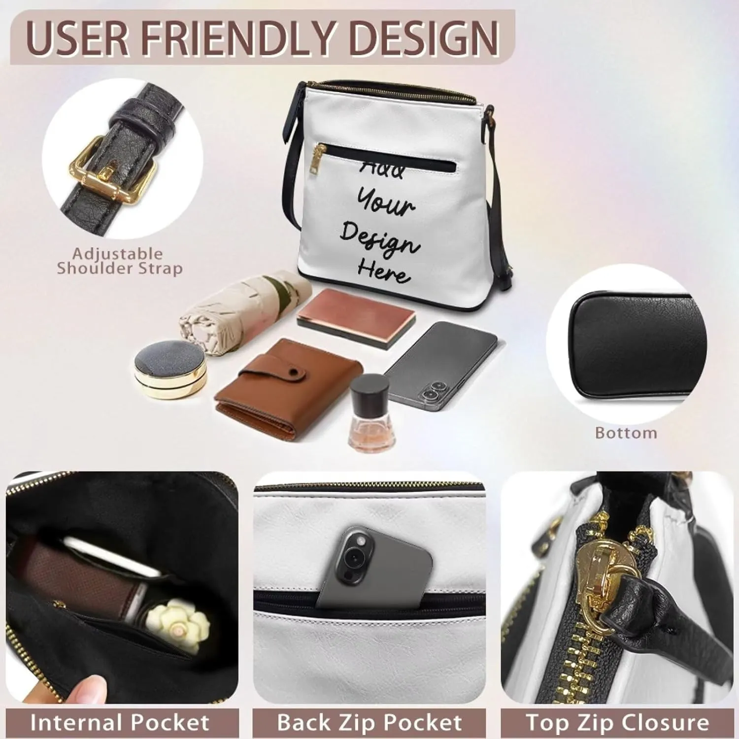 Crossbody Bag Purse Leather Women's Shoulder Handbags Multi Pocket Crossbody Purse with Adjustable Strap