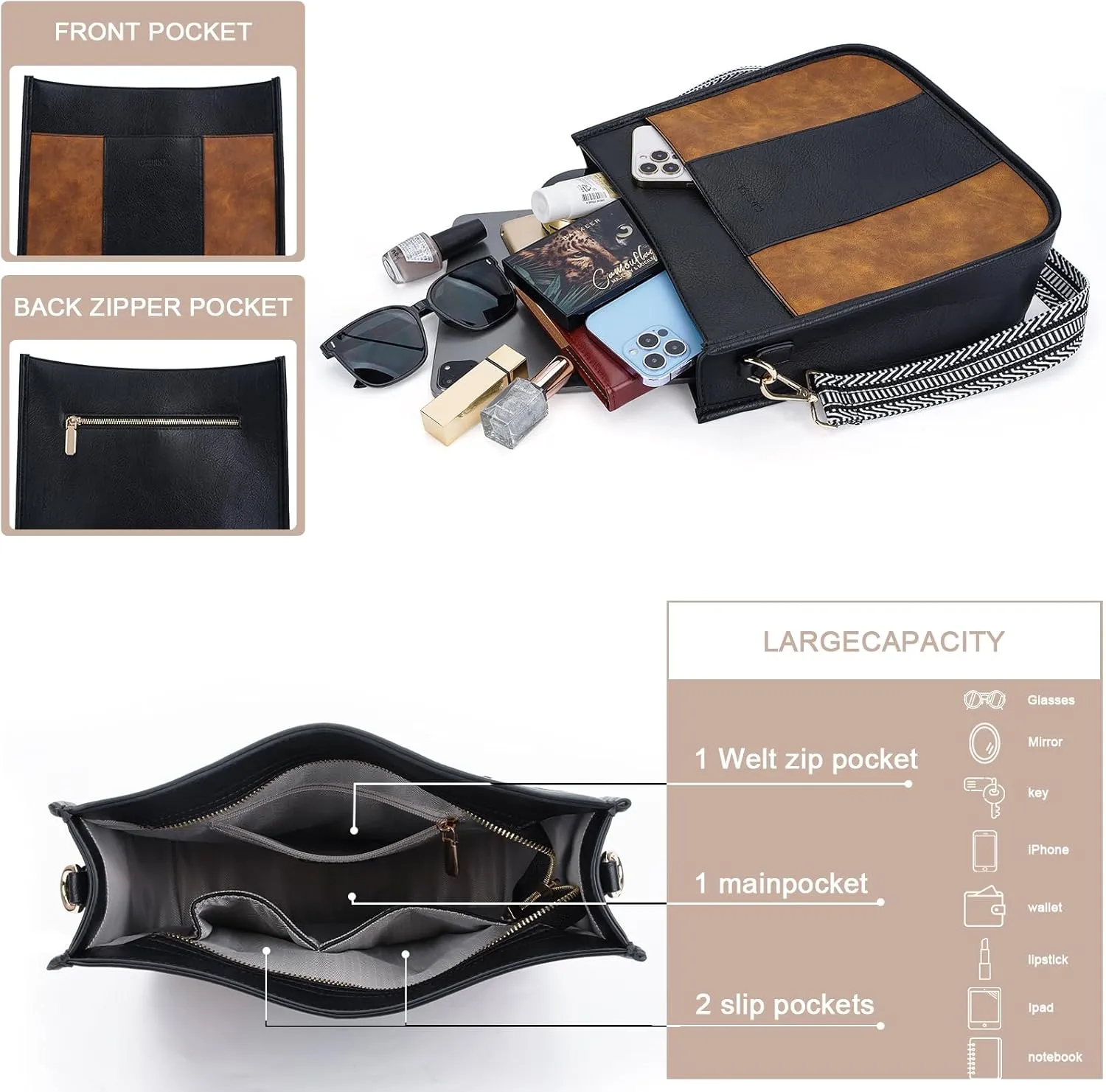 Crossbody Bag Women Vegan Leather Hobo Handbag Trendy Crossbody Shoulder Bag Purses For Women with 2 Adjustable Strap