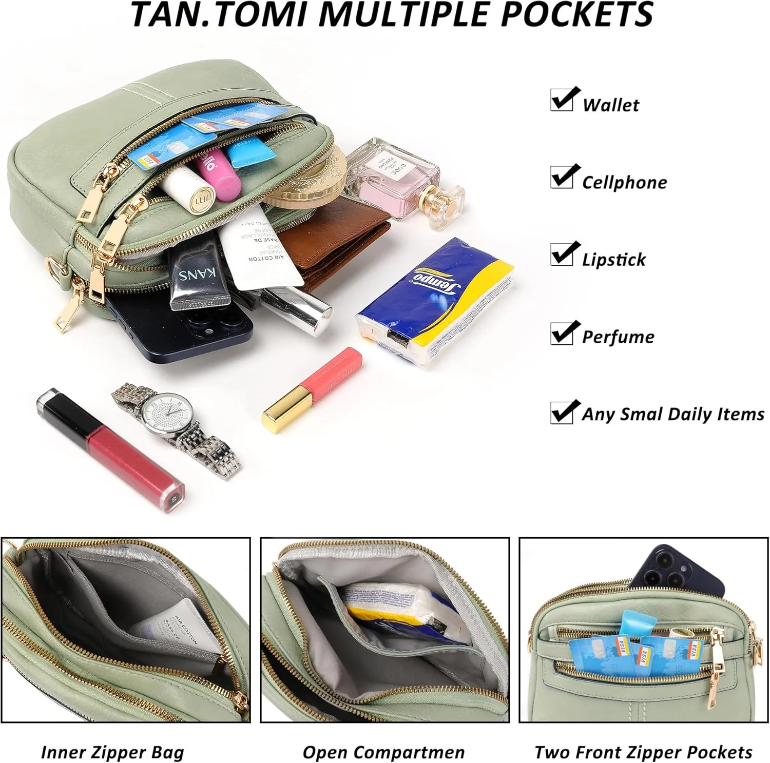 Crossbody Bags for Women, 6-Pockets Purses for Women, Vegan Leather Handbags Shoulder Bag for Travel Shopping